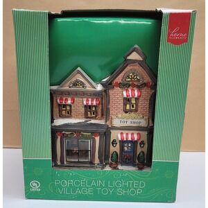 Home Elements Christmas Porcelain Lighted Village Toy Shop w/Window Scene Decor